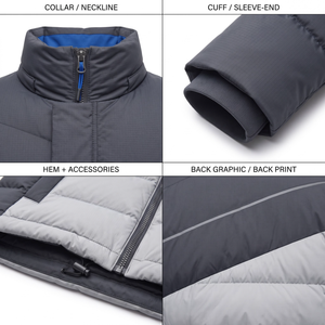 Veste matelassée en nylon recyclé pour homme, blocs de couleur asymétriques, streetwear européen, étiquette personnalisée OEM - Product Image 4