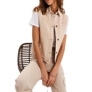 Chaleco sin mangas de mezclilla tejida vintage para mujer, con botones frontales, ecológico, cortavientos, informal, de alta calidad - Product Image 3