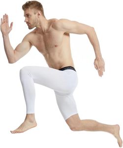 Pantalones deportivos ajustados de compresión de una sola pierna para hombre, estilo baloncesto, 1/2 pierna, capa base atlética, ropa interior. - Product Image 2