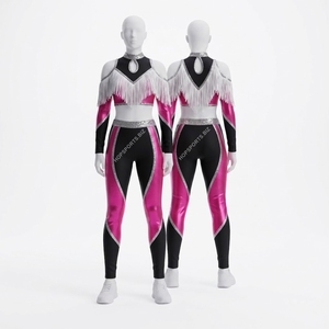 Tenue de performance personnalisée pour majorettes, avec paillettes et franges, pour hommes adultes, vêtements de performance légers en spandex/polyester - Product Image 2