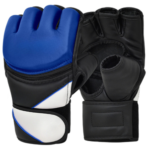 Gants de MMA demi-doigts en cuir PU avec fermeture Velcro, unisexes, pour entraînement d'arts martiaux, bleu, noir, blanc - Product Image 2