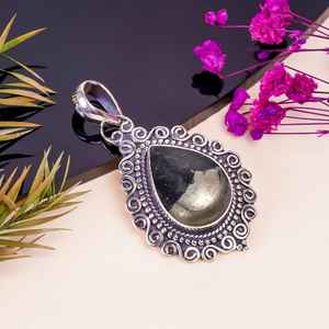Pendentif en pyrite fait main, collier en argent sterling 925, bijou de luxe, cadeau pour femme - Product Image 6