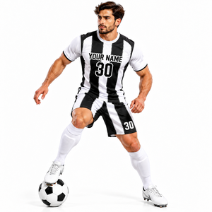 Camiseta de Fútbol Personalizada en Blanco y Negro con Nombre y Número Personalizados y Pantalones Cortos a Juego - Product Image 4