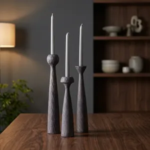 Modern <b>Black</b> Wooden Candle Holder Set Handmade Decorative Taper <b>Candlestick</b> Holders for Dining Table Living Room Home Decor - Product Image 6