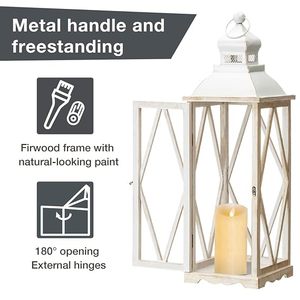 <b>Set</b> of 2 Rustic White Wooden <b>Lantern</b> Candle Holders Farmhouse Decorative <b>Lanterns</b> Wedding Home Decor - Product Image 5