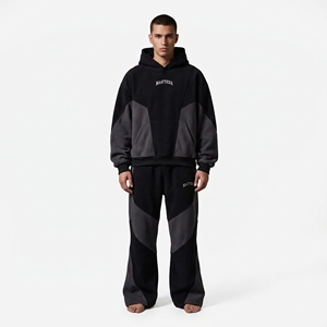Mens Black <b>Charcoal</b> Color Block Hoodie Tracksuit Set Oversized Pullover Sweatshirt Wide Leg <b>Jogger</b> Pants Streetwear - Product Image 1