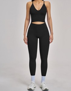Conjunto Deportivo de Yoga para Mujer, Sin Costuras, de Alta Elasticidad, Color Sólido, para Otoño, Ajustado, para Gimnasio, Fitness, Running, Diseño Deportivo - Product Image 2