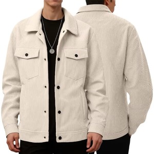 Men Corduroy <b>Trucker</b> <b>Jacket</b> Striped Turn down Collar Button Down Casual Outerwear Coat Multi Pockets Regular Fit Autumn Wear - Product Image 1