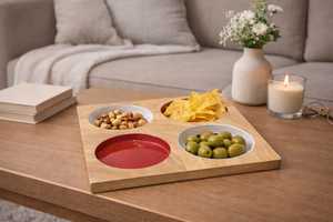 Handmade Durable Wooden Serving <b>Tray</b> Two Tone Enamel Finished Breakfast <b>Tray</b> Food Safe Coffee Tea <b>Snacks</b> Dining Table Decor - Product Image 2