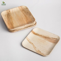 Ecologisch afbreekbare luxe, magnetronbestendige, wegwerpbaar, 9 inch vierkante dinerborden met plantenmotief, gemaakt van palmblad.