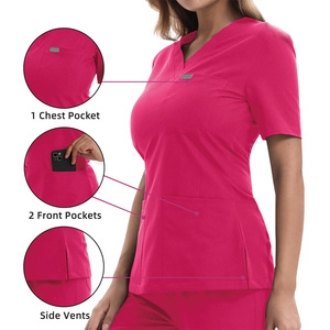 Ensemble de tenue médicale rose personnalisé pour femme 2026 – Uniforme d'hôpital, pantalon en polyester tricoté et haut à manches courtes pour infirmières - Product Image 4