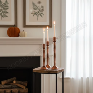 Ensemble de 3 chandeliers en métal cuivre antique, style vintage, à facettes et côtelés, pour bougies coniques, centre de table pour décoration de mariage - Product Image 4