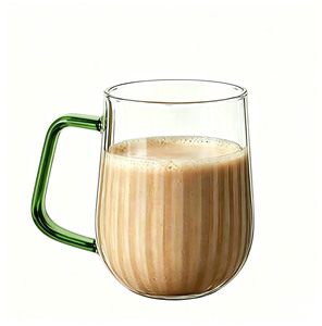 Tazza in Vetro Borosilicato Retrò da 300ml con Design a Righe, Resistente al Calore, Manico Colorato, Logo Personalizzato per Caffetterie e Bar - Product Image 6
