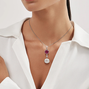 Hermoso Collar con Colgante de Plata de Ley 925 Chapado en Oro con Incrustaciones de Rubí Natural y Perla, Joyería Fina de 5 g - Product Image 4