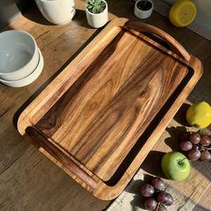 Walnut Wood Serving Tray Handles Decorative Tray Rectangle <b>Wooden</b> Serving Tray With Handles <b>Rustic</b> Acacia Wood Serving Tray - Product Image 5