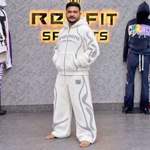 Custom Unisex Sherpa Fleece <b>Full</b> <b>Zip</b> <b>Hoodie</b> Wide Leg Sweatpants Set Textured Warm Custom Label Casual Tracksuit OEM Manufacturer - Product Image 2