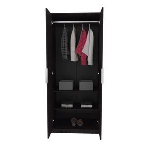 Armadio Moderno Autoportante Wenden Nero con Doppia Porta, Asta Appendiabiti e Ripiani Interni - Product Image 5