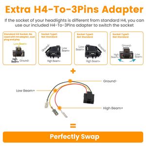 Fari LED 4x6 pollici con luce bianca abbagliante/anabbagliante per veicoli, attacco H4, adattatore da H4 a 3 pin, impermeabili IP68 - Product Image 6