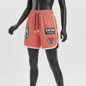 Shorts de sport pour femmes en maille polyester respirante, tissu de qualité supérieure 180 GSM, coupe décontractée, logo brodé. - Product Image 4
