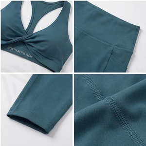 North Approach 2 Piece Yoga Set Racerback Twist <b>Top</b> High Waist Knee Length Leggings Solid Color Sweat Wicking Breathable - Product Image 4