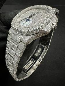 Montre de luxe pour homme, entièrement pavée de diamants, style hip-hop bling, en acier inoxydable or rose, mouvement quartz automatique, style business, mode rappeur - Product Image 4