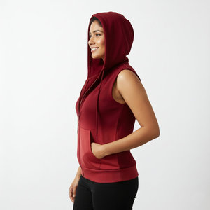 Gilet à capuche zippé sans manches pour femme, sur mesure, en mélange de coton de qualité supérieure, coupe régulière, élégant, prix de gros - Product Image 2