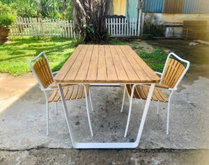 Ensemble de salle à manger d'extérieur avec siège et dossier en bois d'acacia, cadre en métal durable, design écologique - Product Image 2