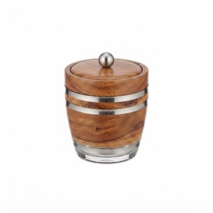 Seau à glace isotherme en acier inoxydable à double paroi avec poignées, refroidisseur à vin et à bière en bois pour bar à domicile - Product Image 4