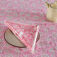 Nappe carrée en coton rose à motifs floraux indiens, faite à la main, anti-poussière, écologique et personnalisable pour salle à manger et cuisine