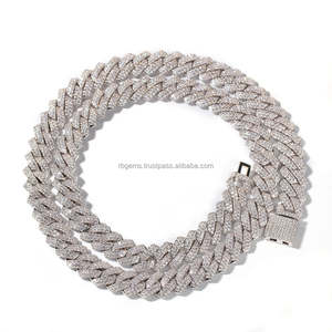 RB GEMS Cadena de Eslabones para Parejas de Plata de Ley 925 Bañada en Plata Certificada, Collar Cubano con Engaste de Bisel, Moderno, Preparado para Moissanita - Product Image 1