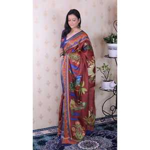 Sari Pichwai de Seda Tussar Marrón Suave, Chal Étnico Tejido con Zari y Estampado Tradicional, 450g Elite Weaves - Product Image 3