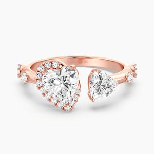 Double Heart <b>Open</b> Cuff Engagement <b>Ring</b> - Product Image 5