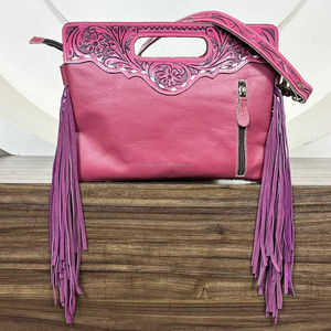Exclusive Premium Quality 2025 Customized Hand Tooled Cowhide Leather Handbags Handled Zipper Crossbody <b>Shoulder</b> Fringe <b>Bags</b> - Product Image 5