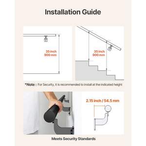 Pasamanos de escalera montado en la pared de aluminio negro de 6 pies Balaustradas y pasamanos para interiores y exteriores - Product Image 4