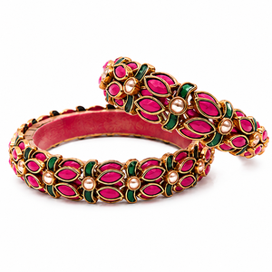 Bracelets en alliage plaqué or à motif de fleur de lotus avec strass en cristal rose, bijoux de fête vintage pour femmes - Product Image 5