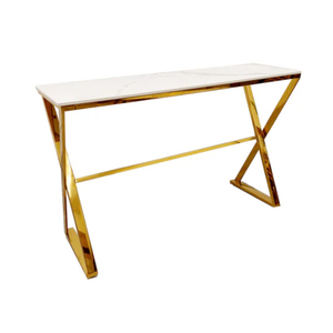 Table console avec plateau en verre, design géométrique élégant, finition chromée en acier inoxydable, structure métallique, table d'entrée, table de salon - Product Image 3