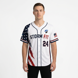 Maillot de baseball pour hommes à manches courtes, sublimé, anti-humidité, coupe athlétique, imprimé drapeau personnalisé, numéro 24 - Product Image 3