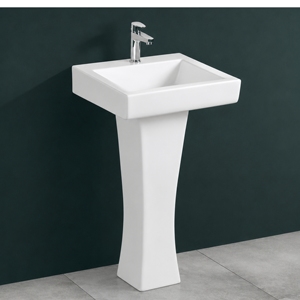 Lavabo de Pedestal Rectangular Loric con Grifo de un Solo Orificio, Desagüe Minimalista, Capacidad de 12L, Montaje en Suelo, Acabado Pulido Brillante - Product Image 2