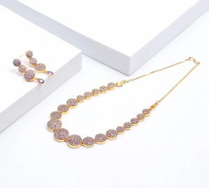 Lavender <b>Ruby</b> Pink Brass 22K Gold Plated Bridal <b>Necklace</b> Set Cubic Zirconia Statement Jewelry for Anniversary Engagement Gift - Product Image 1