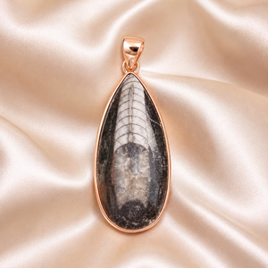 Pendentif en pierre précieuse naturelle Orthocères, argent sterling 925, plaqué or rose et or jaune, cabochon en forme de larme, bijoux faits à la main pour hommes - Product Image 6