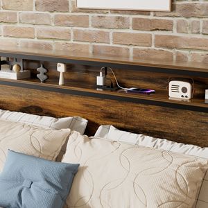 Letto matrimoniale imbottito con illuminazione a LED, stazione di ricarica, testiera con contenitore silenzioso, non richiede rete a molle - Product Image 5