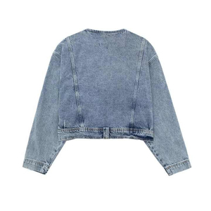 2026 Zipper <b>Fly</b> <b>Jacket</b> OemCustom New <b>Women's</b> Vintage Washed Denim <b>Jacket</b> With Zipper Motorcycle <b>Jacket</b> Crop Top for <b>Women</b> - Product Image 3