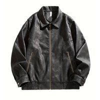 Blouson chauffant unisexe en similicuir premium, style vintage streetwear, color block, coupe bomber, avec étiquette personnalisée sur le devant, plusieurs tailles disponibles