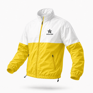 Custom High Quality <b>Men</b> Sports Track <b>Jacket</b> Full Zip Windbreaker Two Tone Yellow <b>White</b> <b>Jacket</b> Polyester Athletic Teamwear <b>Jacket</b> - Product Image 3