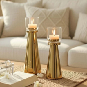 Hammered <b>Brass</b> <b>Candlestick</b> Holder Set Of 2 Modern Gold Plated candle Holders wedding decoration Candle Holders - Product Image 3