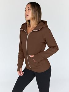 Sudadera con Capucha y Cierre Completo para Mujer, Corte Regular, Color Sólido, Tejido de Algodón y Fibra de Bambú, Ropa de Otoño - Product Image 5