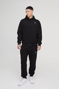 Conjunto Deportivo Negro para Hombre, Invierno, Corte Regular, Talla Grande, Dos Piezas, Sudadera con Capucha, Logotipo Frontal, Estilo Urbano, Suministro al por Mayor - Product Image 2