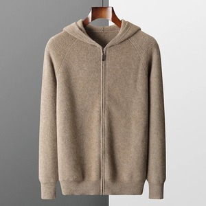 Men's Hooded Zip-Up Knitted Sweater Solid Color Casual Autumn Wear Regular Fit Blue Acrylic Material Anti-Pilling Design - Product Image 2