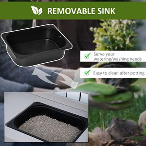 Grey Garden Potting Bench <b>Table</b> with Removable Sink Hooks Baskets and Metal Sieve Screen-for Outdoor <b>Plant</b> Care - Product Image 4