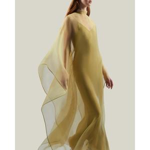 Beautiful Elegant Party A-Line Ankle-Length V-Neck Dropped Waist Cloak Sleeve Solid Color <b>Viscose</b>/Silk High Quality <b>Dress</b> - Product Image 4